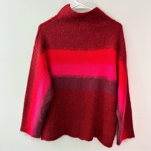 Rag & Bone Holland Funnel Neck Sweater in Burgundy Stripe Wool and Alpaca Size S - Picture 12 of 12